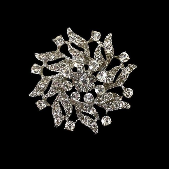 Art Deco Antique Inspired Clear Crystal Starburst Brooch Pin Silver Tone OS - Picture 1 of 6